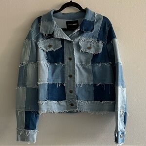 Fashion Nova Denim Patchwork Cropped Jacket (1X)
